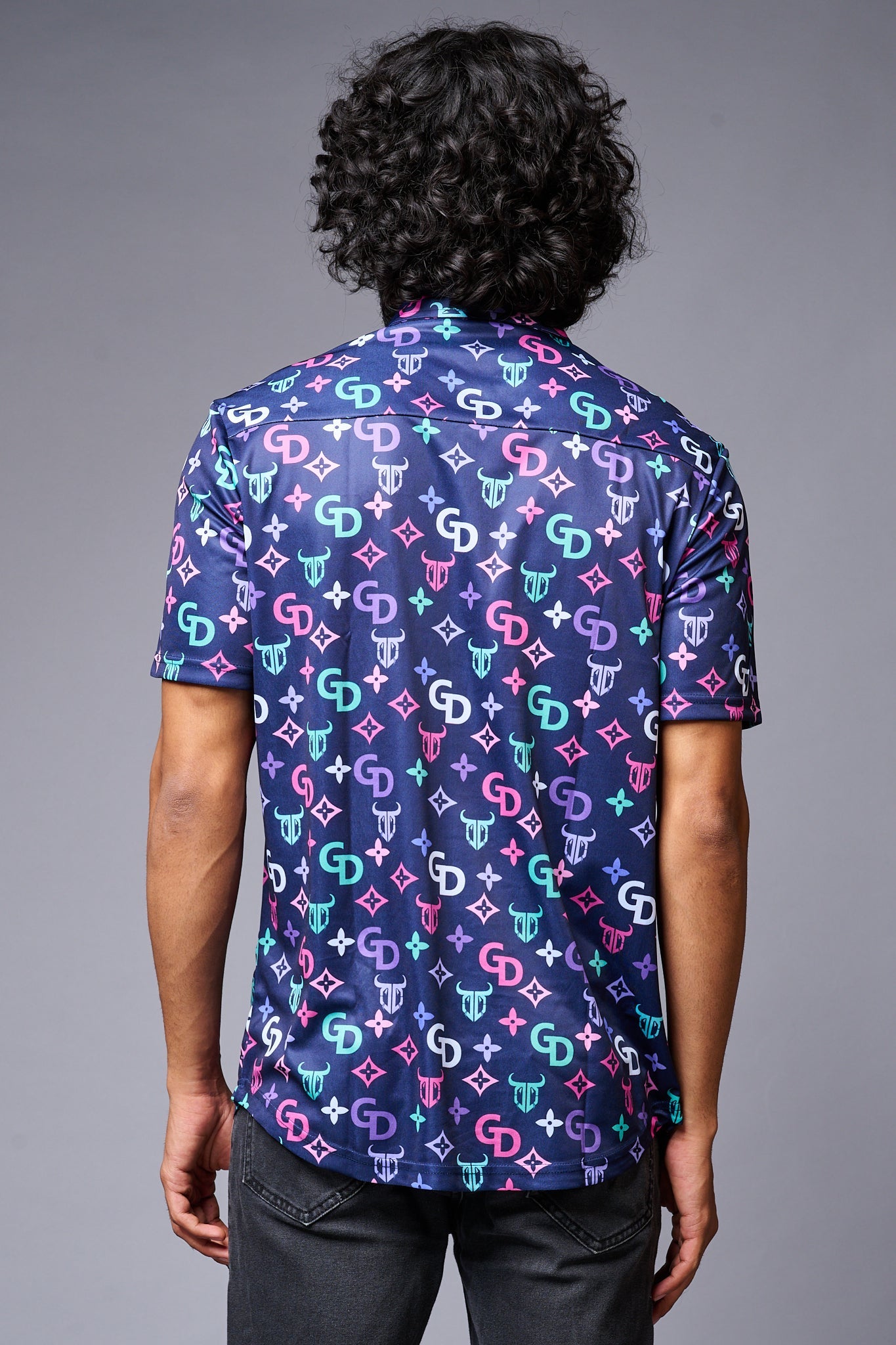 GD (with Logo) Printed Blue Shirt for Men - Go Devil