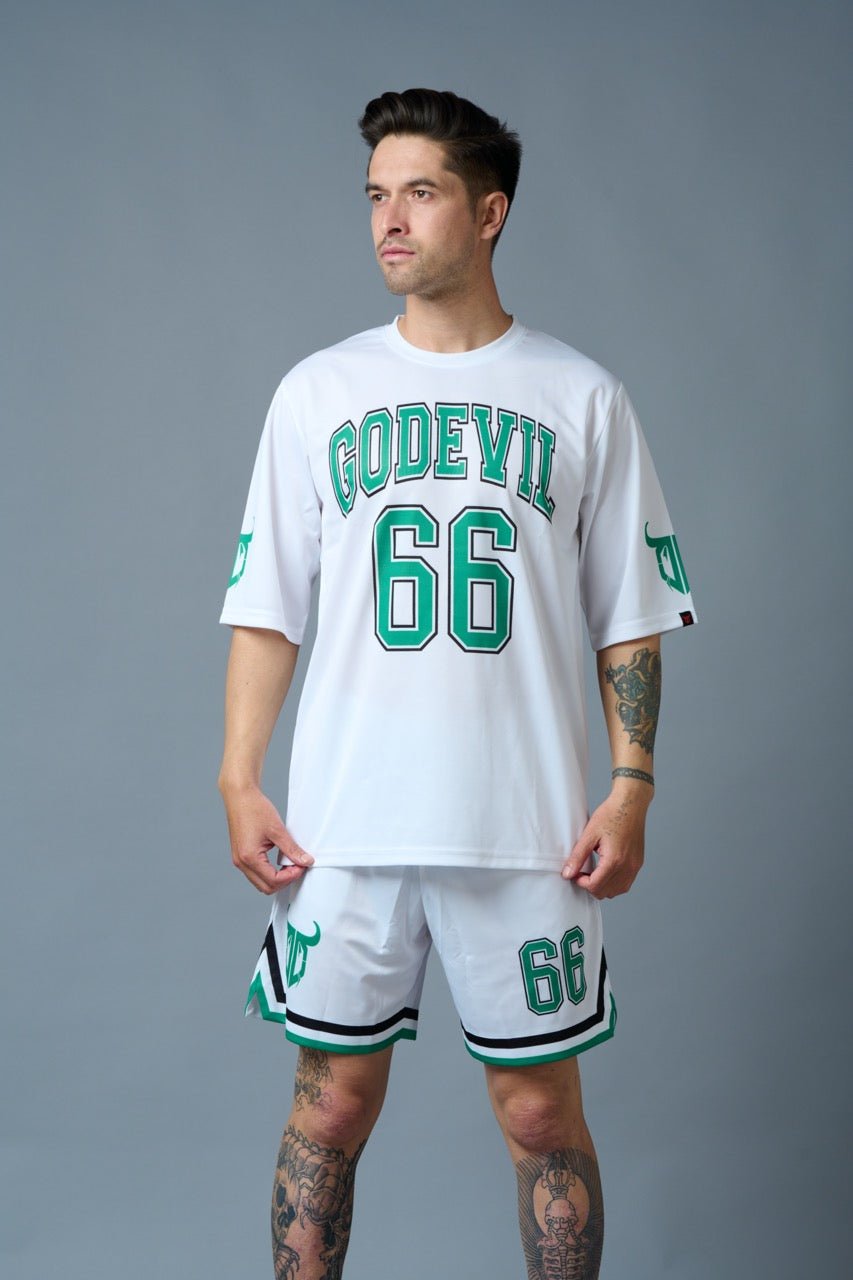 Go Devil 66 (in Green) Printed White Polyester Co-ord Set for Men - Go Devil