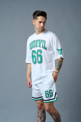 Go Devil 66 (in Green) Printed White Polyester Co-ord Set for Men - Go Devil