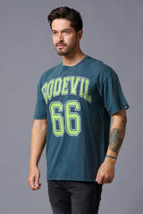 Go Devil 66 (in Green) Wash Print Teal Oversized T-Shirt for Men - Go Devil