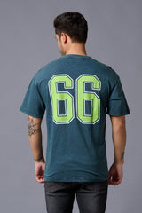 Go Devil 66 (in Green) Wash Print Teal Oversized T-Shirt for Men - Go Devil