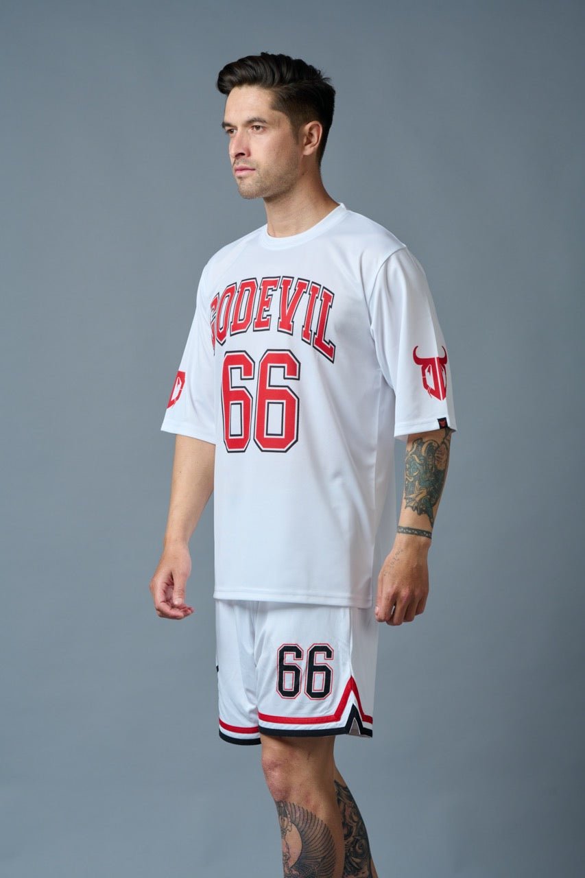 Go Devil 66 (in Red & Black) Printed White Polyester Co-ord Set for Men - Go Devil
