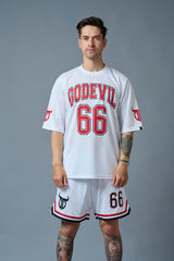Go Devil 66 (in Red & Black) Printed White Polyester Co-ord Set for Men - Go Devil