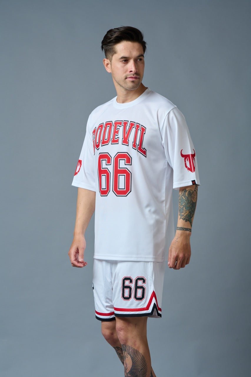 Go Devil 66 (in Red & Black) Printed White Polyester Co-ord Set for Men - Go Devil