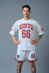 Go Devil 66 (in Red & Black) Printed White Polyester Co-ord Set for Men - Go Devil