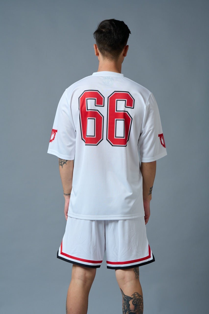 Go Devil 66 (in Red & Black) Printed White Polyester Co-ord Set for Men - Go Devil