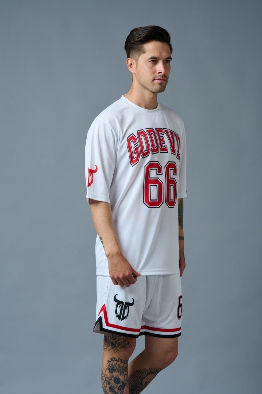 Go Devil 66 (in Red & Black) Printed White Polyester Co-ord Set for Men - Go Devil