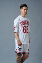 Go Devil 66 (in Red & Black) Printed White Polyester Co-ord Set for Men - Go Devil