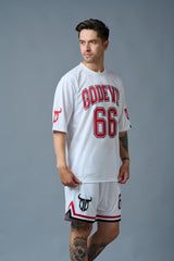 Go Devil 66 (in Red & Black) Printed White Polyester Co-ord Set for Men - Go Devil