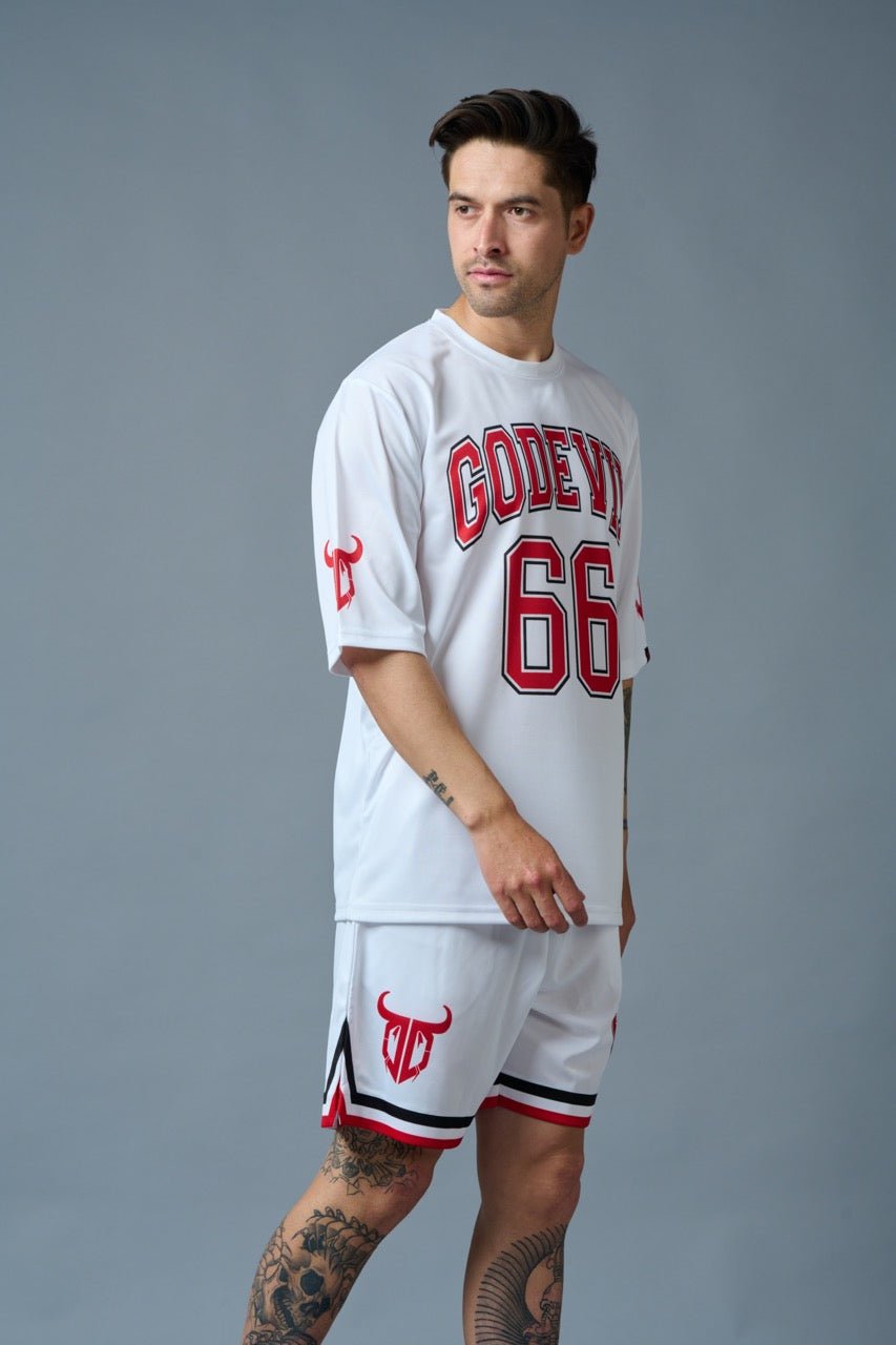 Go Devil 66 (in Red) Printed White Polyester Co-ord Set for Men - Go Devil
