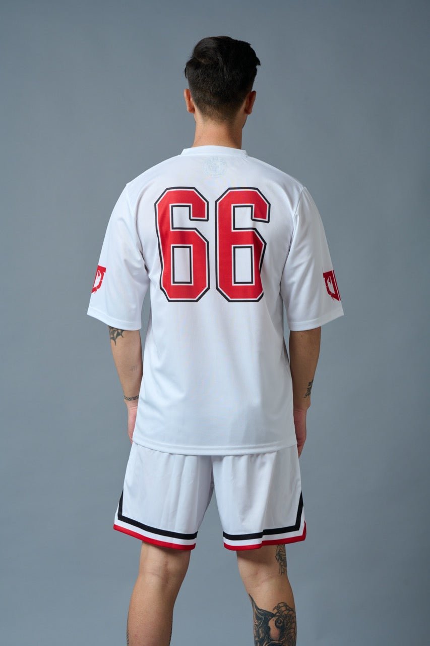 Go Devil 66 (in Red) Printed White Polyester Co-ord Set for Men - Go Devil