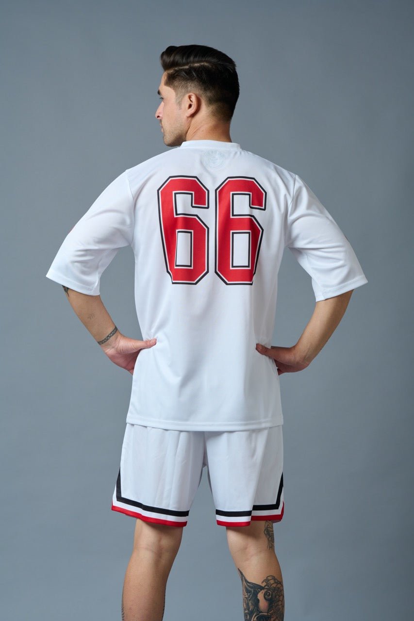 Go Devil 66 (in Red) Printed White Polyester Co-ord Set for Men - Go Devil