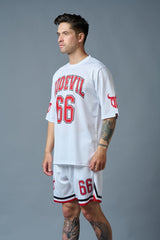 Go Devil 66 (in Red) Printed White Polyester Co-ord Set for Men - Go Devil