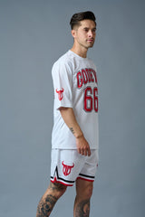 Go Devil 66 (in Red) Printed White Polyester Co-ord Set for Men - Go Devil