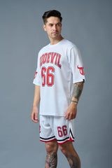 Go Devil 66 (in Red) Printed White Polyester Co-ord Set for Men - Go Devil