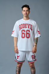 Go Devil 66 (in Red) Printed White Polyester Co-ord Set for Men - Go Devil