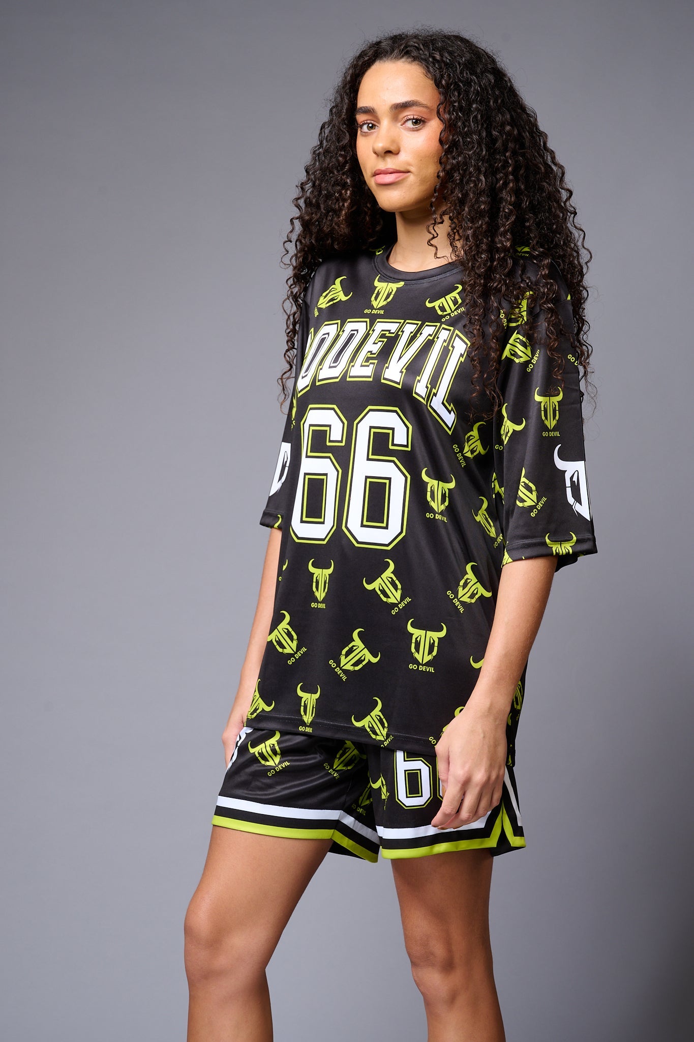 Go Devil 66 (in White) Printed Green & Black Co-ord Set for Women - Go Devil