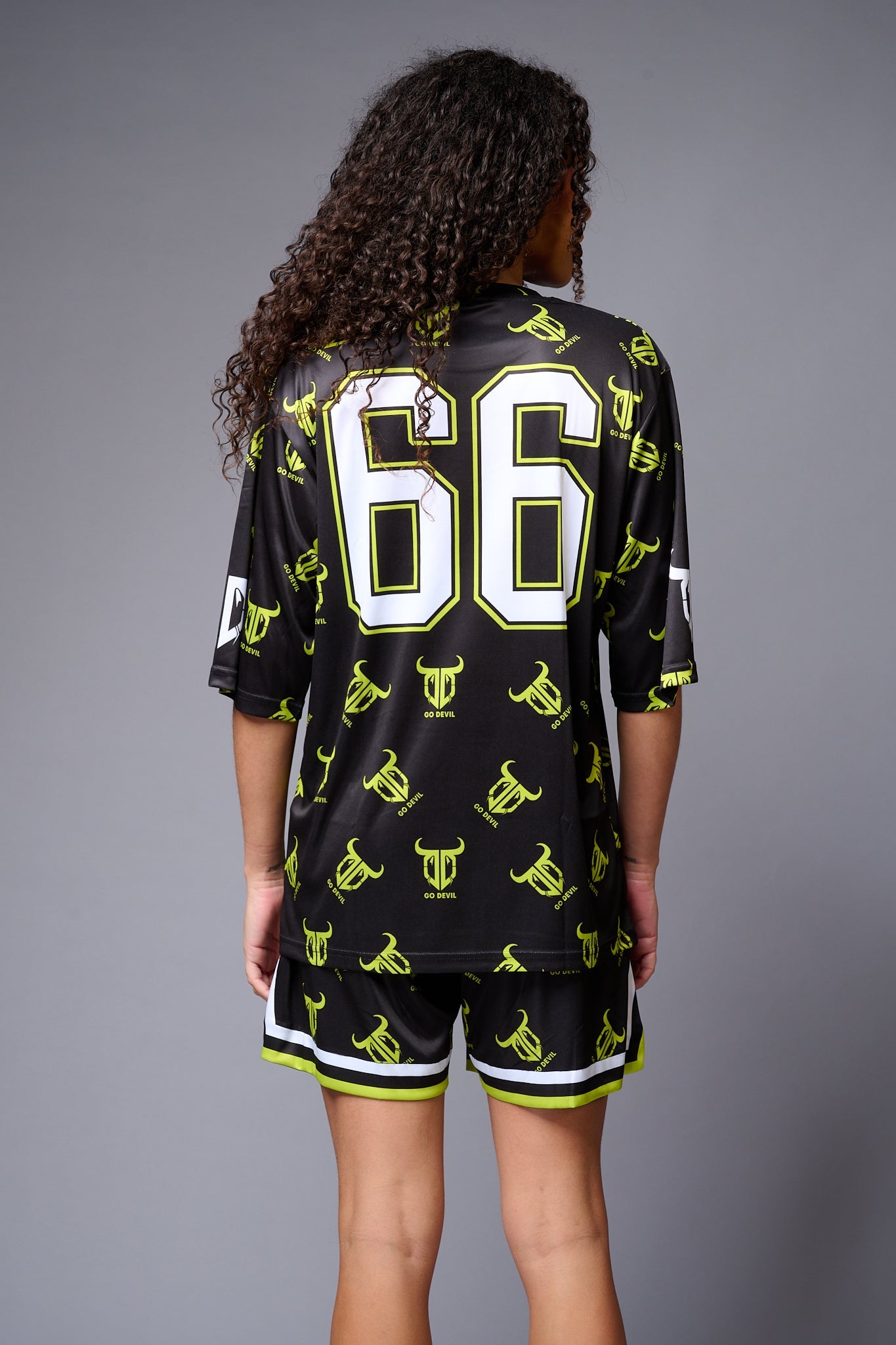 Go Devil 66 (in White) Printed Green & Black Co-ord Set for Women - Go Devil