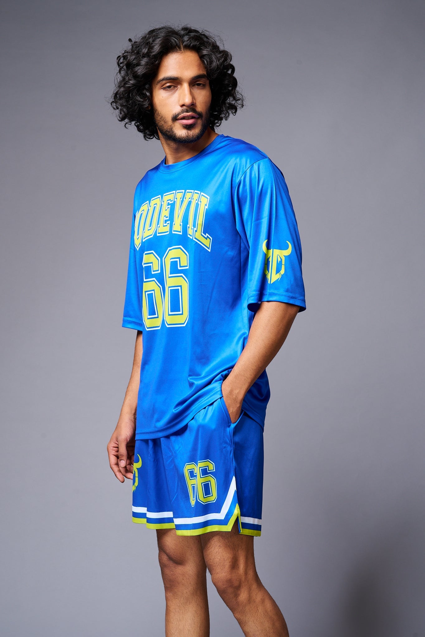 Go Devil 66 (in Yellow) Printed Blue Co-ord Set for Men - Go Devil