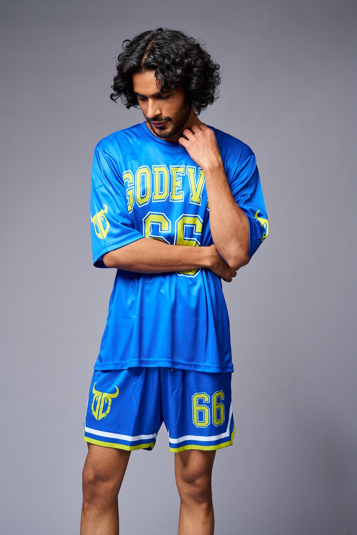 Go Devil 66 (in Yellow) Printed Blue Co-ord Set for Men - Go Devil