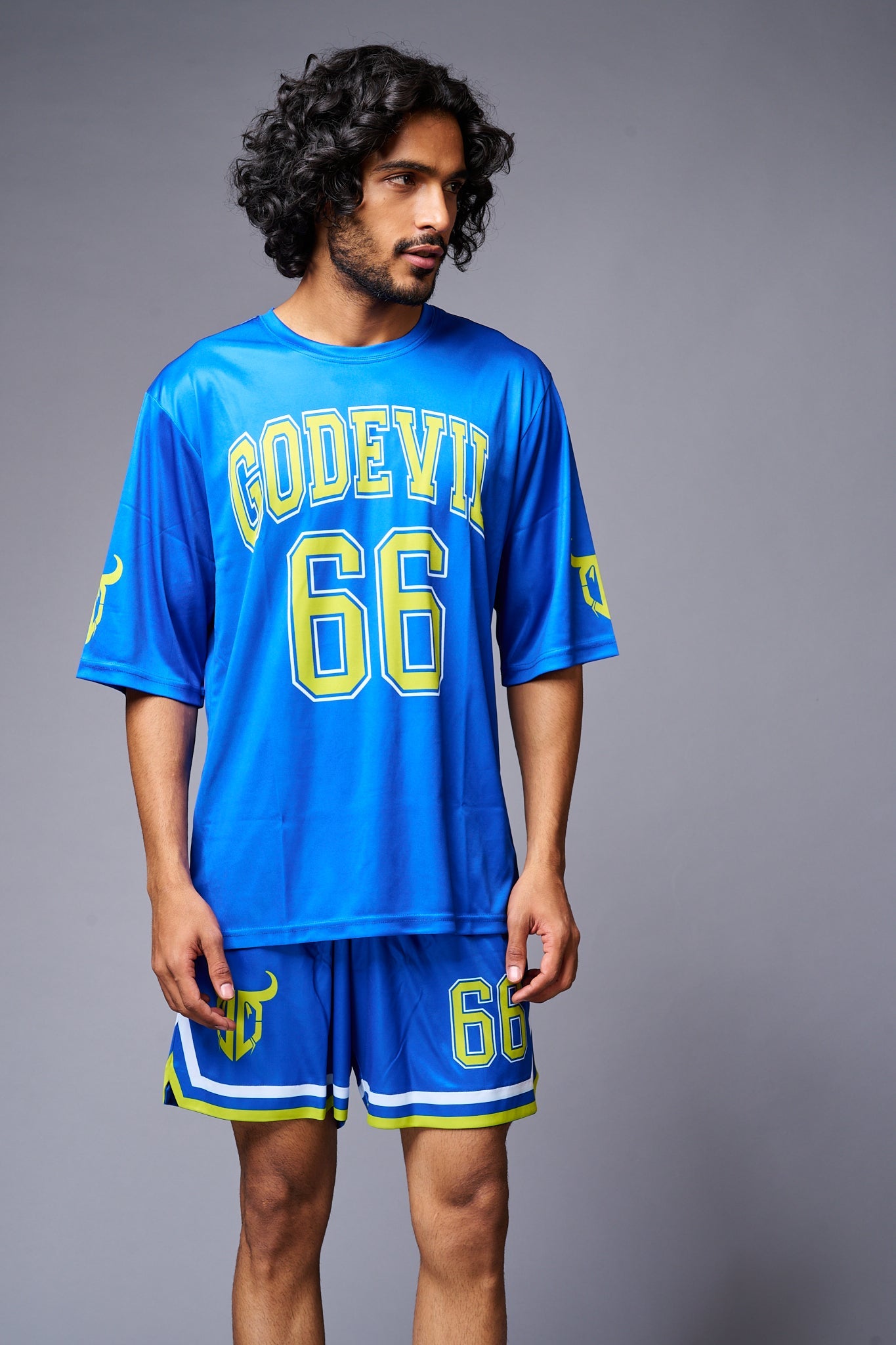 Go Devil 66 (in Yellow) Printed Blue Co-ord Set for Men - Go Devil