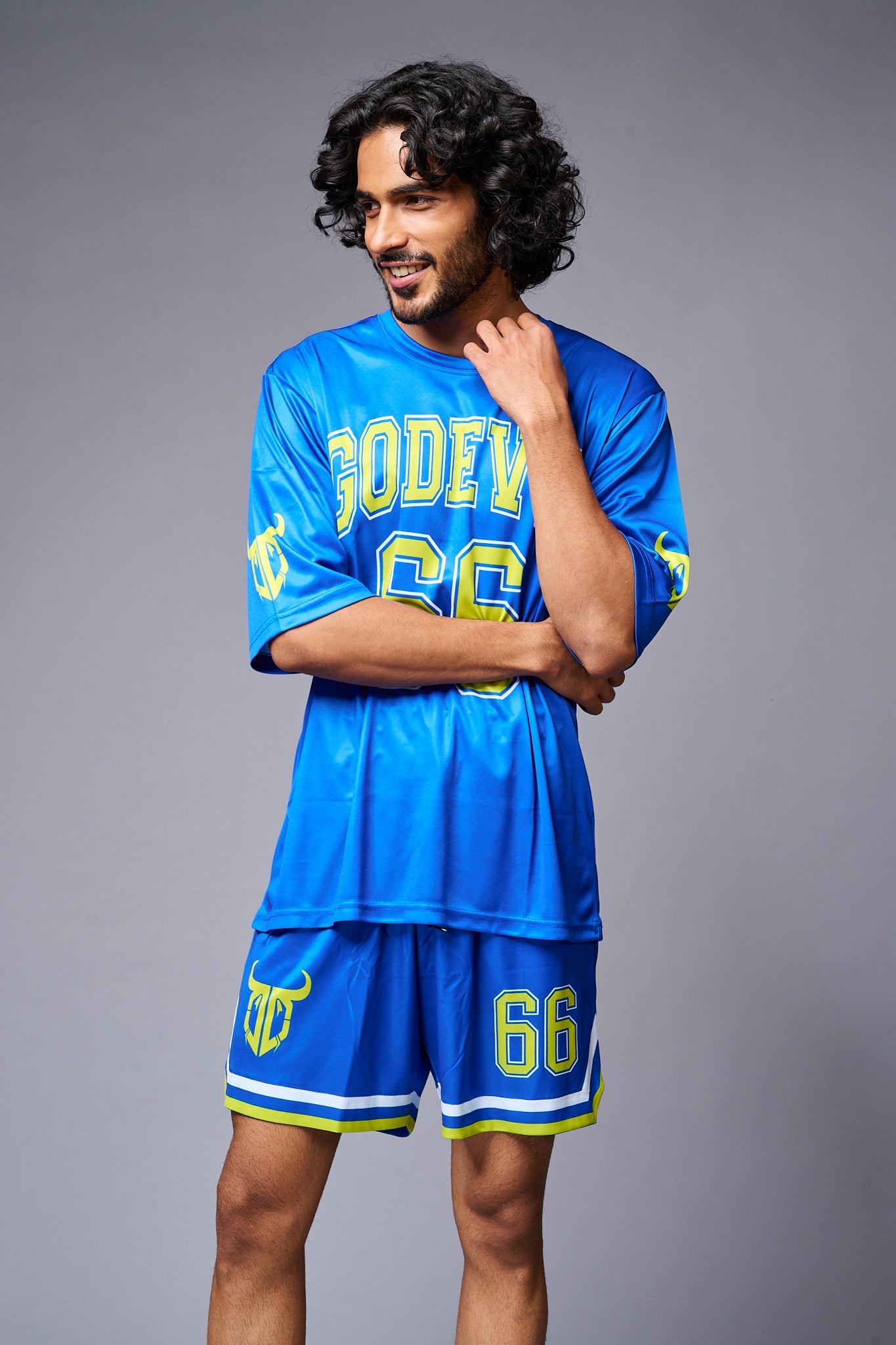 Go Devil 66 (in Yellow) Printed Blue Co-ord Set for Men - Go Devil