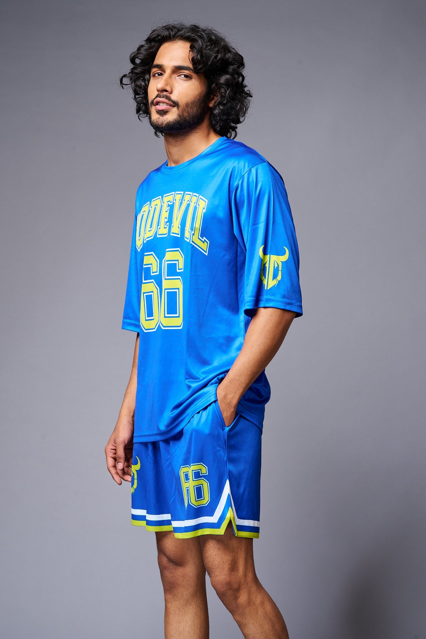 Go Devil 66 (in Yellow) Printed Blue Co-ord Set for Men - Go Devil