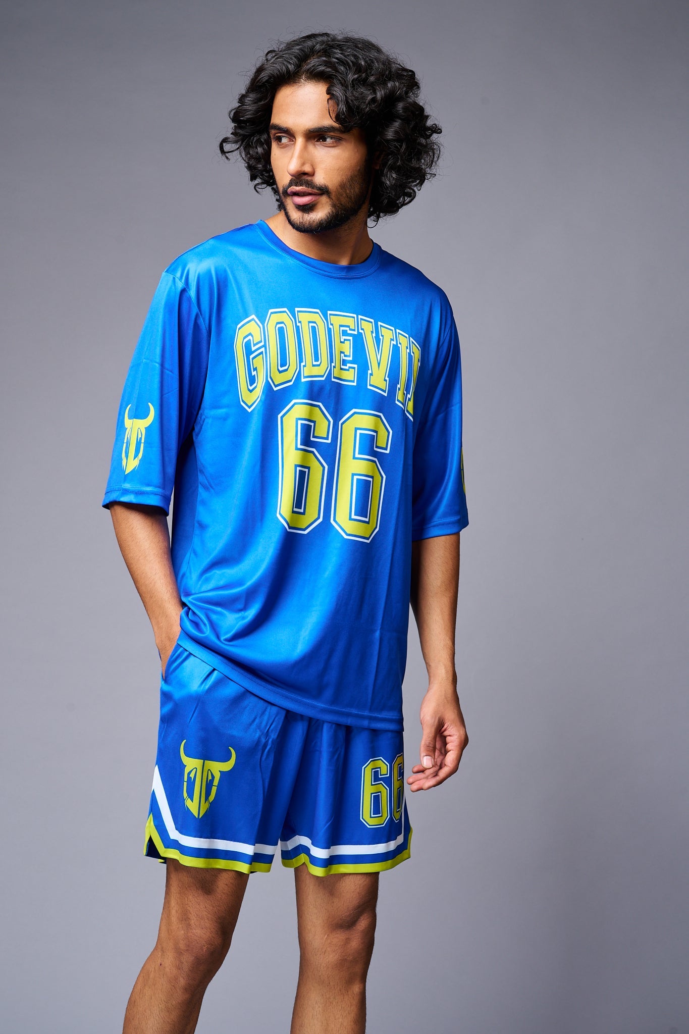Go Devil 66 (in Yellow) Printed Blue Co-ord Set for Men - Go Devil