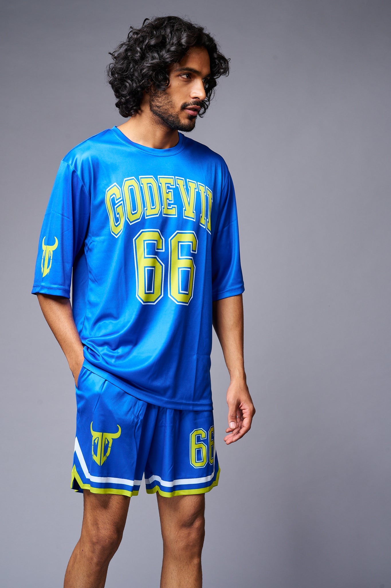 Go Devil 66 (in Yellow) Printed Blue Co-ord Set for Men - Go Devil