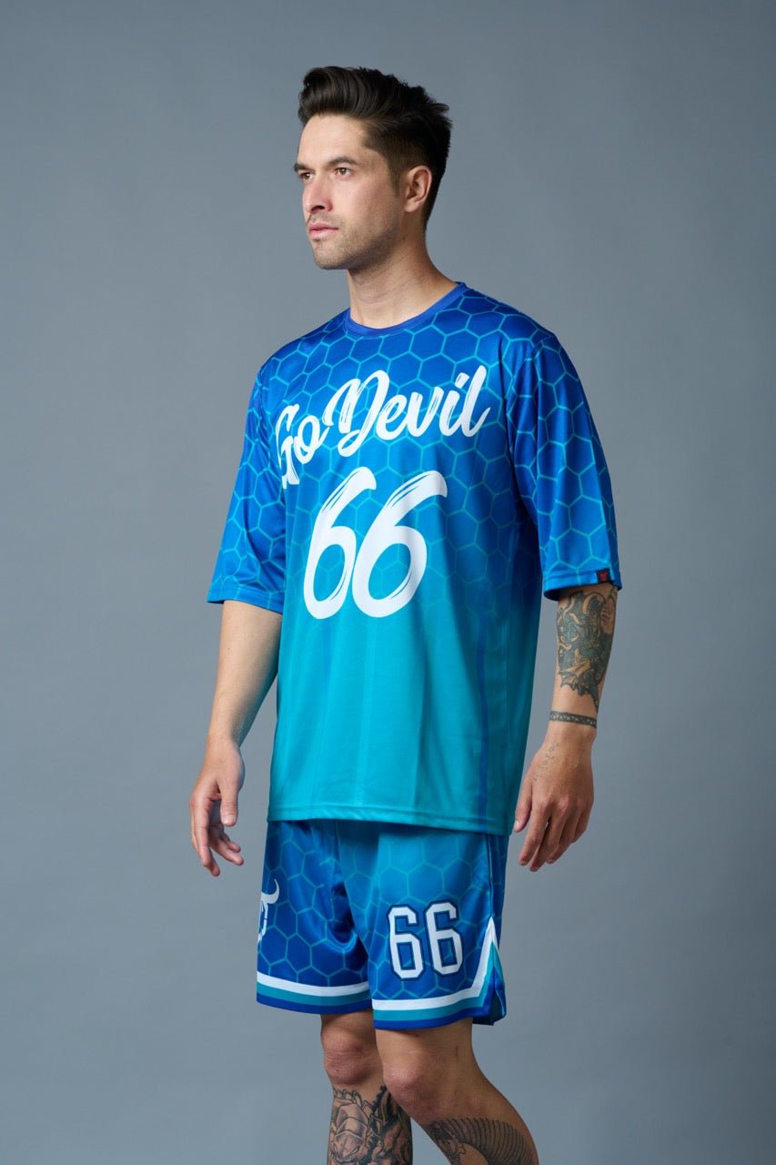 Go Devil 66 Printed Gradient Blue Printed Co-ord Set for Men - Go Devil