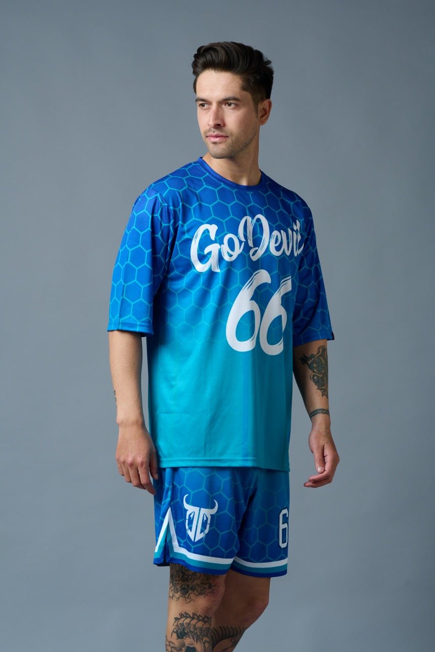 Go Devil 66 Printed Gradient Blue Printed Co-ord Set for Men - Go Devil