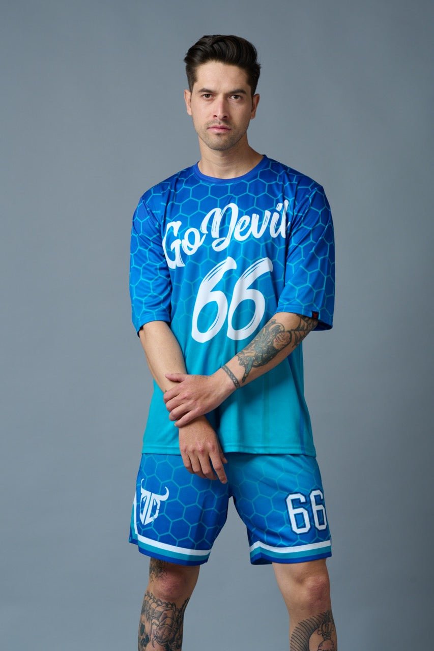 Go Devil 66 Printed Gradient Blue Printed Co-ord Set for Men - Go Devil