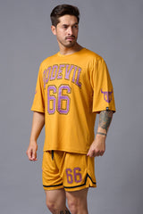 Go Devil 66 Printed Mustard Polyester Co-ord Set for Men - Go Devil