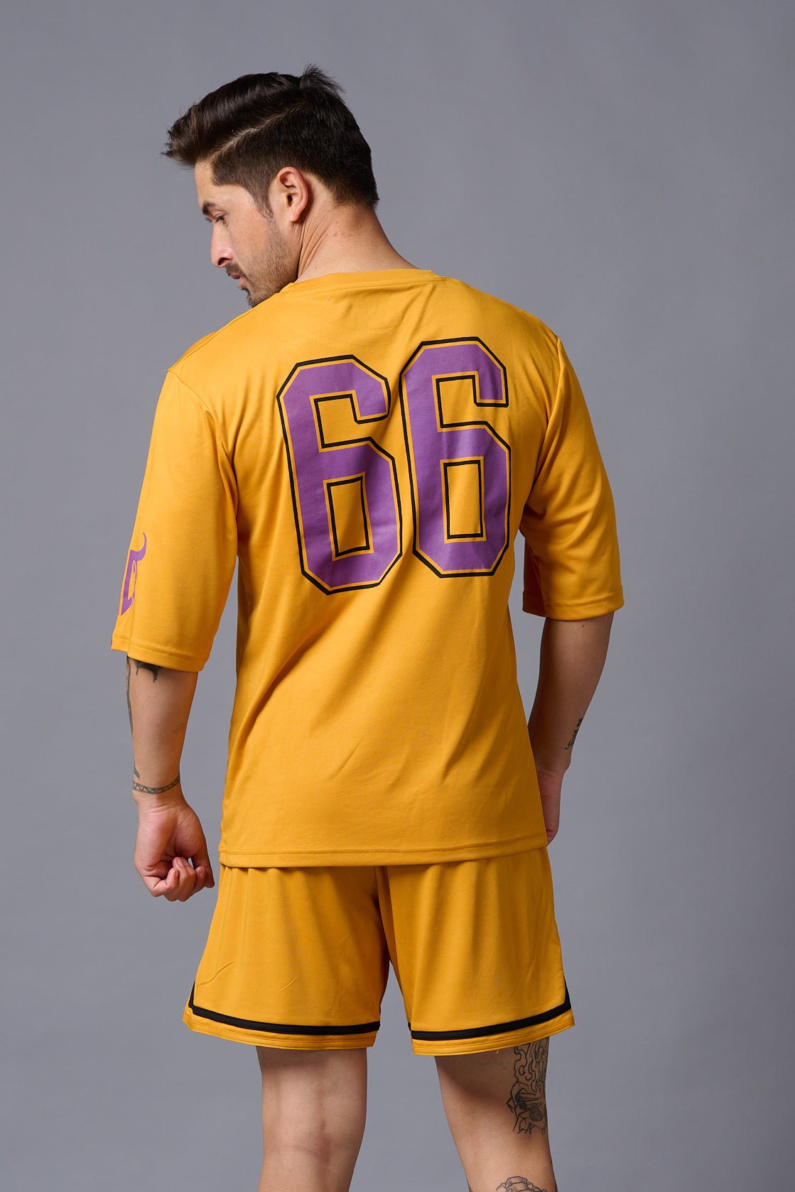 Go Devil 66 Printed Mustard Polyester Co-ord Set for Men - Go Devil