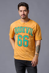 Go Devil 66 Printed Musturd Wash Print Oversized T-Shirt for Men - Go Devil