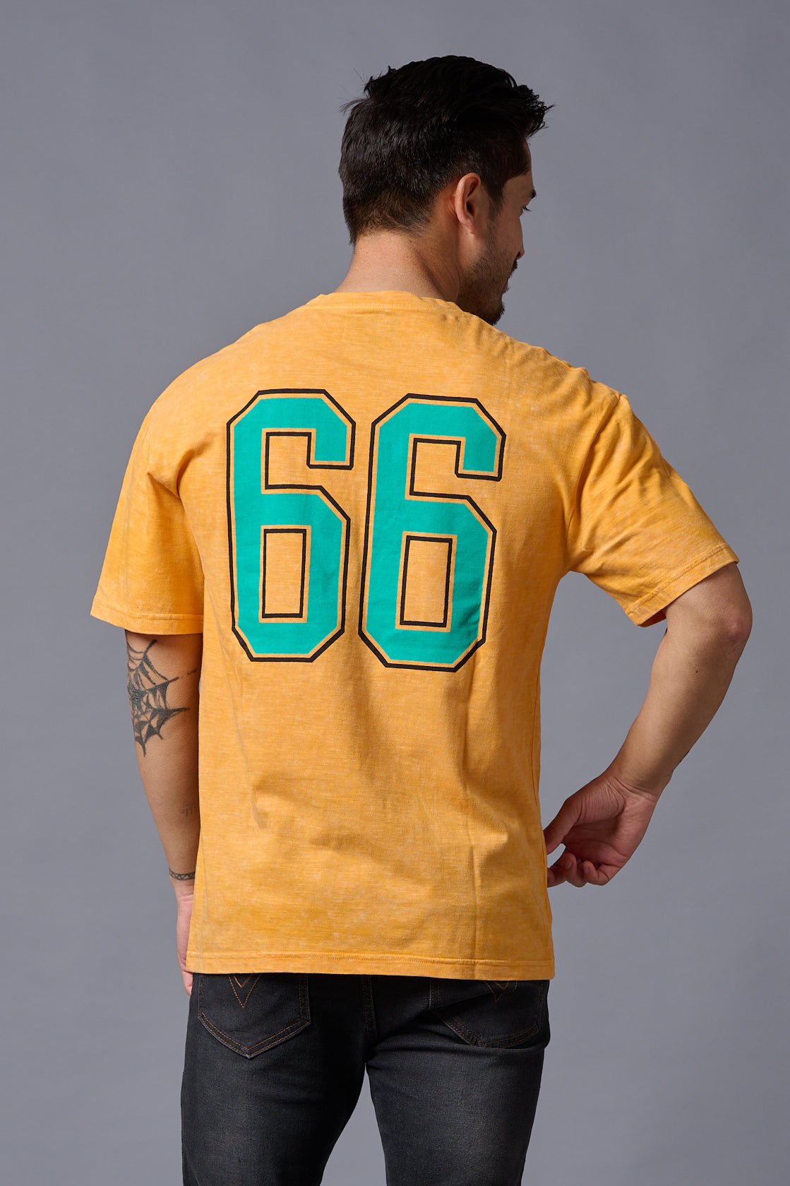 Go Devil 66 Printed Musturd Wash Print Oversized T-Shirt for Men - Go Devil