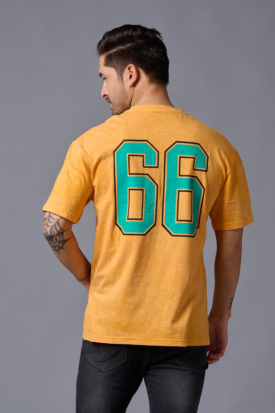 Go Devil 66 Printed Musturd Wash Print Oversized T-Shirt for Men - Go Devil