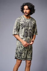 Go Devil 66 Printed Paisley Green & Black Co-ord Set for Men - Go Devil