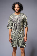 Go Devil 66 Printed Paisley Green & Black Co-ord Set for Men - Go Devil