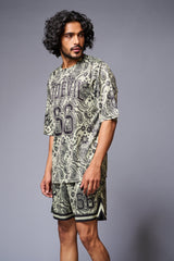Go Devil 66 Printed Paisley Green & Black Co-ord Set for Men - Go Devil