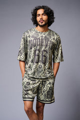 Go Devil 66 Printed Paisley Green & Black Co-ord Set for Men - Go Devil