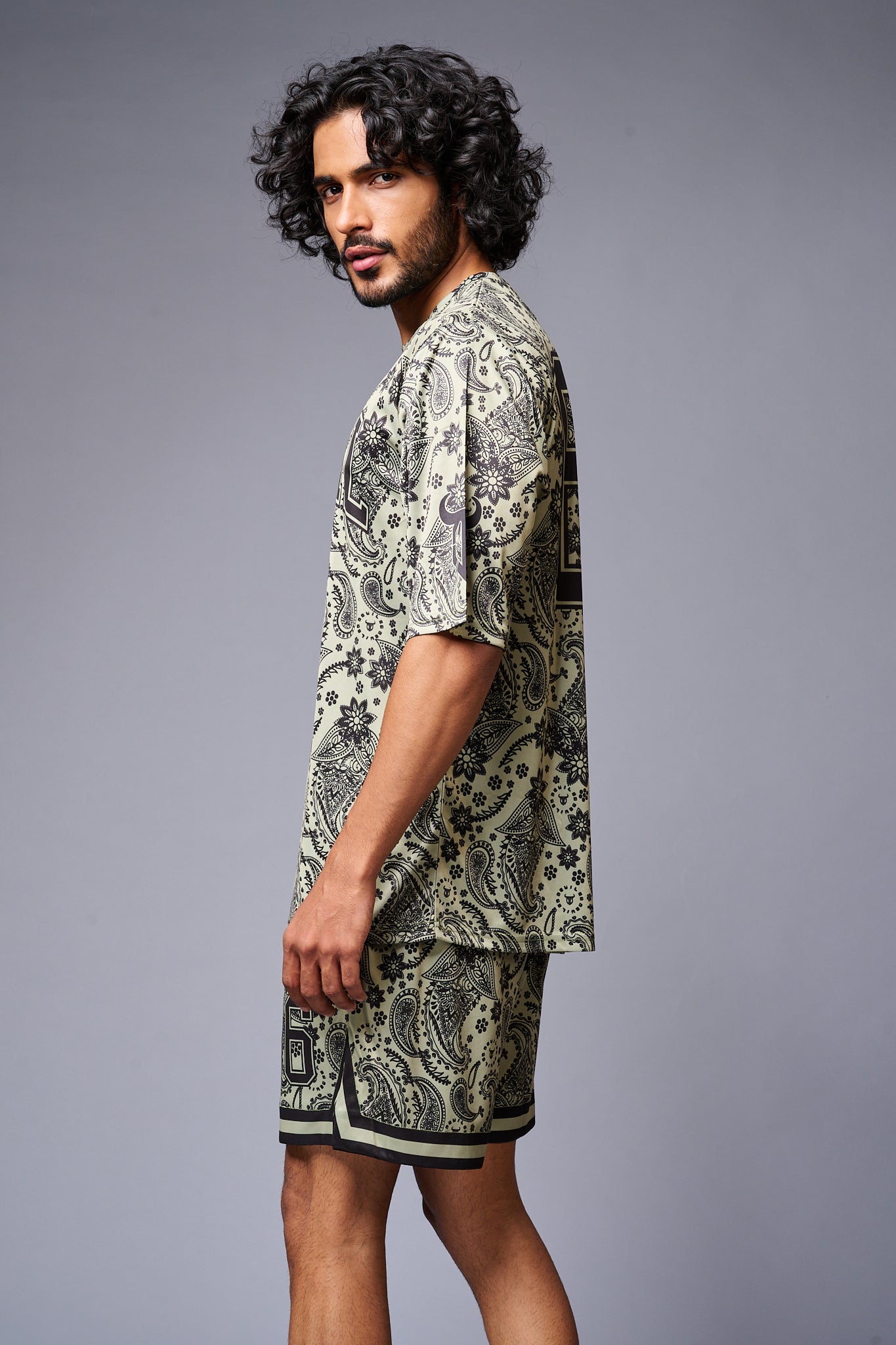 Go Devil 66 Printed Paisley Green & Black Co-ord Set for Men - Go Devil