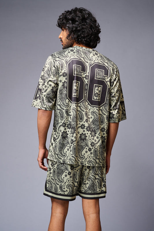 Go Devil 66 Printed Paisley Green & Black Co-ord Set for Men - Go Devil