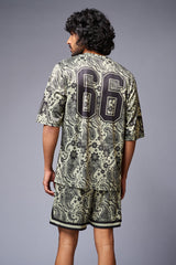 Go Devil 66 Printed Paisley Green & Black Co-ord Set for Men - Go Devil