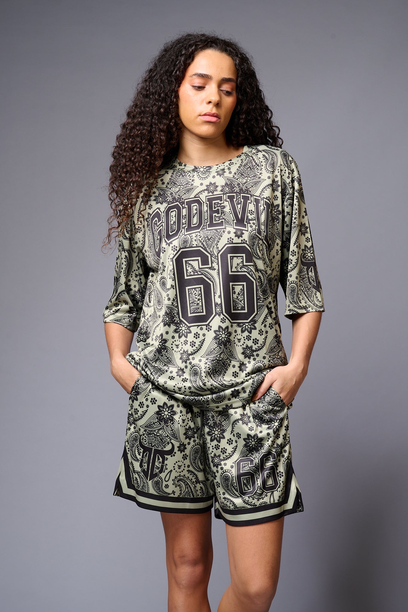 Go Devil 66 Printed Paisley Green & Black Co-ord Set for Women - Go Devil