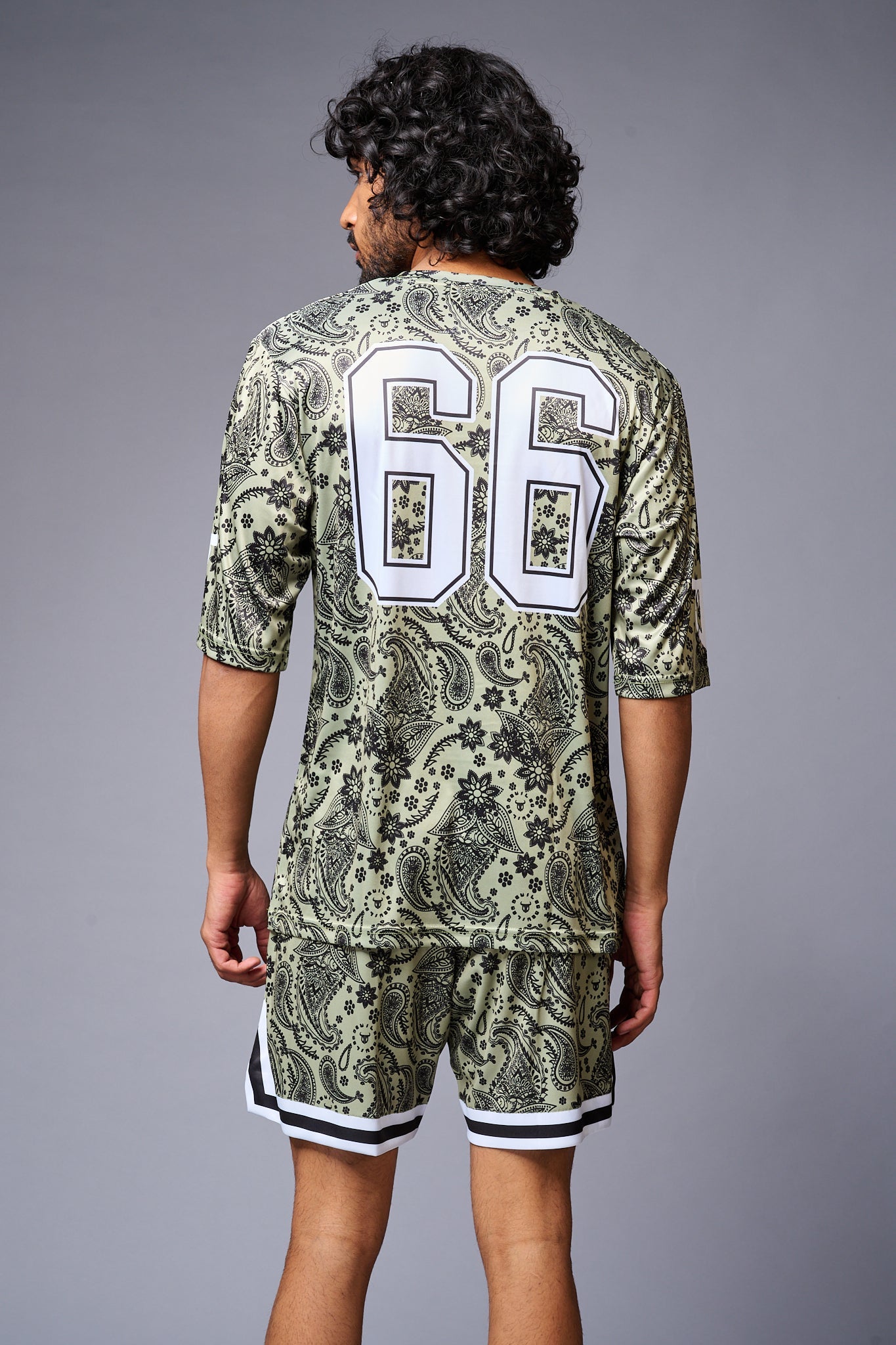 Go Devil 66 Printed Paisley Green & White Co-ord Set for Men - Go Devil