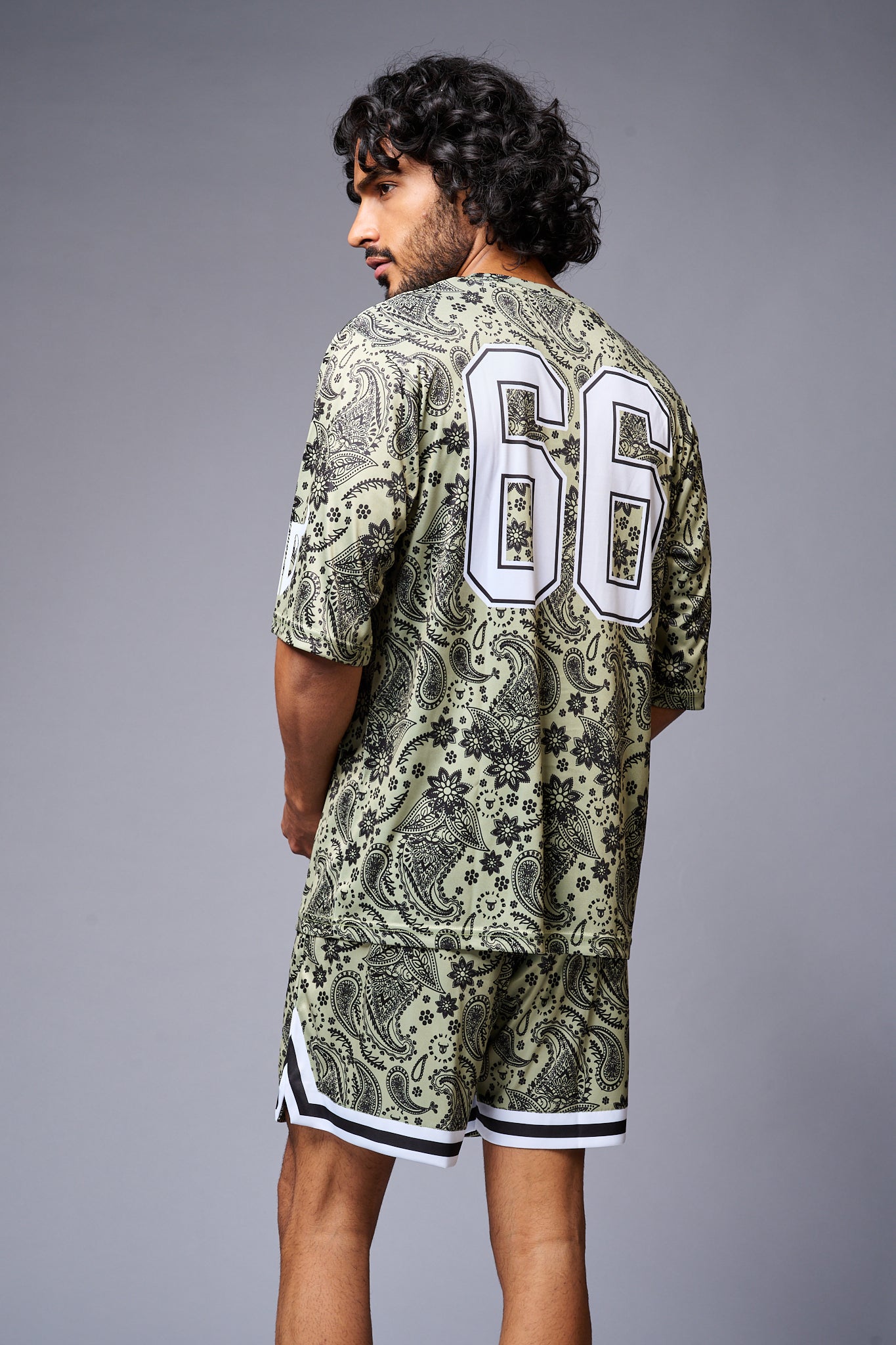 Go Devil 66 Printed Paisley Green & White Co-ord Set for Men - Go Devil