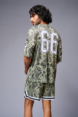 Go Devil 66 Printed Paisley Green & White Co-ord Set for Men - Go Devil