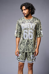 Go Devil 66 Printed Paisley Green & White Co-ord Set for Men - Go Devil