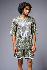 Go Devil 66 Printed Paisley Green & White Co-ord Set for Men - Go Devil